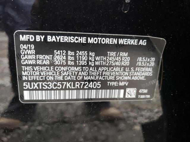 5UXTS3C57KLR72405 - 2019 BMW X3 XDRIVEM40I BLACK photo 12
