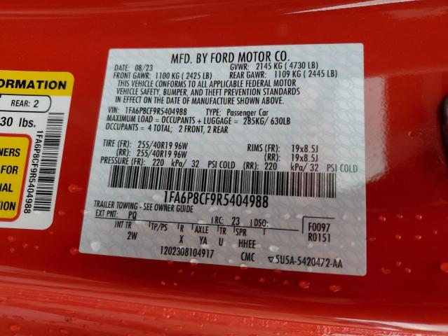 1FA6P8CF9R5404988 - 2024 FORD MUSTANG GT RED photo 13