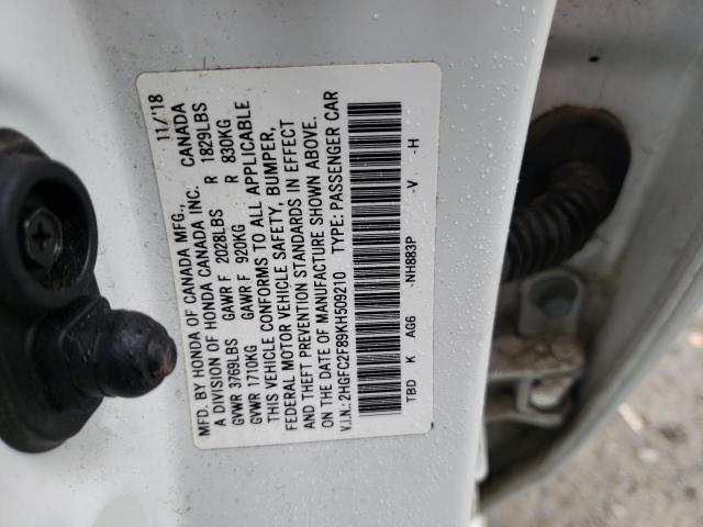 2HGFC2F89KH509210 - 2019 HONDA CIVIC SPORT 白色 照片 12