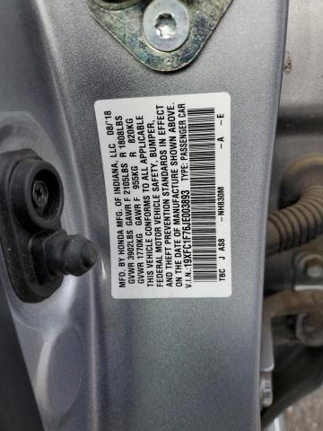 19XFC1F76JE003893 - 2018 HONDA CIVIC EXL SILVER photo 12