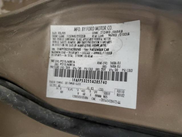 1FAFP53255A285740 - 2005 FORD TAURUS SE TAN photo 12