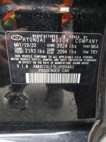 KMHD74LF5LU099461 - 2020 HYUNDAI ELANTRA SE BLACK photo 12