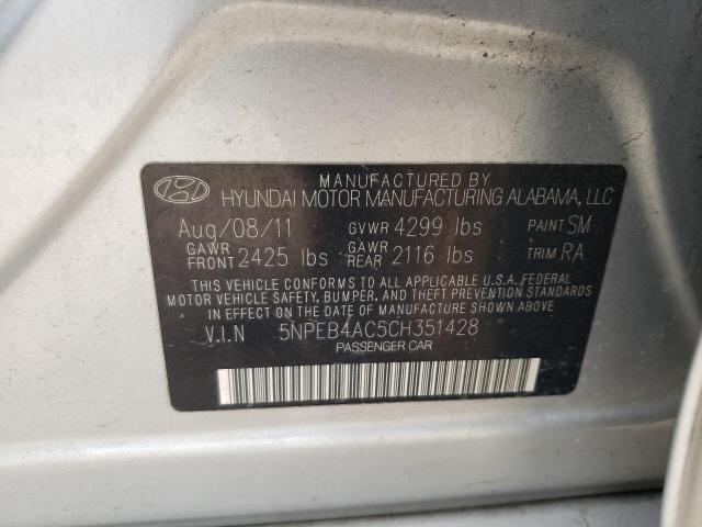 5NPEB4AC5CH351428 - 2012 HYUNDAI SONATA GLS SILVER photo 12