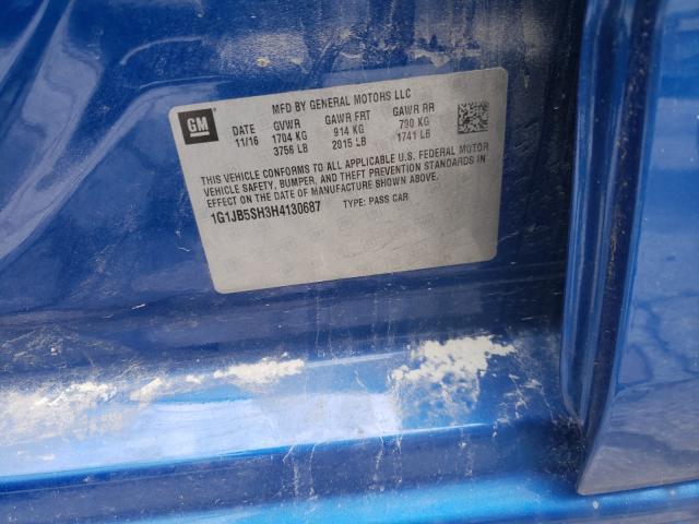 1G1JB5SH3H4130687 - 2017 CHEVROLET SONIC LS 蓝色 照片 10