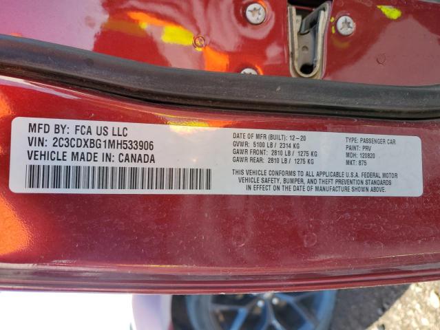 2C3CDXBG1MH533906 - 2021 DODGE CHARGER SXT RED photo 12