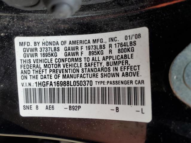 1HGFA16988L050370 - 2008 HONDA CIVIC EXL შავი ფოტო 12