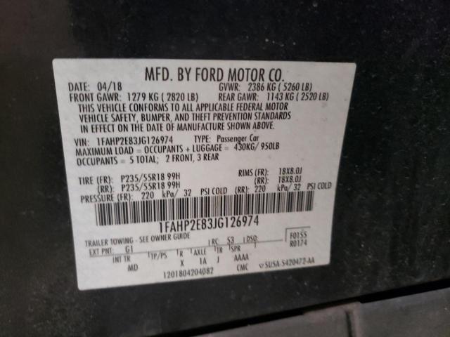 1FAHP2E83JG126974 - 2018 FORD TAURUS SEL BLACK photo 12