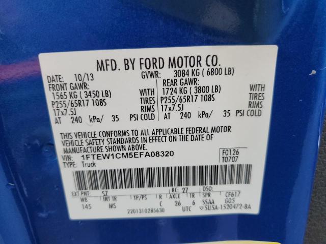 1FTEW1CM5EFA08320 - 2014 FORD F150 SUPERCREW BLUE photo 13