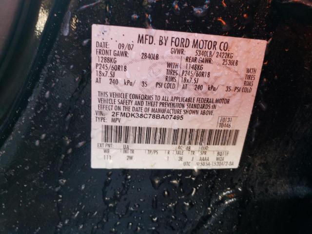 2FMDK38C78BA07495 - 2008 FORD EDGE SEL BLACK photo 13