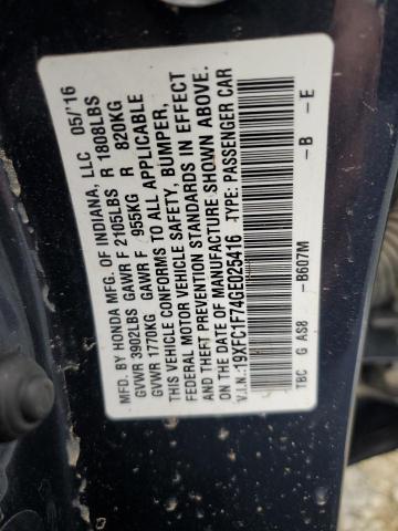 19XFC1F74GE025416 - 2016 HONDA CIVIC EXL CHARCOAL photo 13