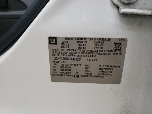 2GNALDEK3C6130824 - 2012 CHEVROLET EQUINOX LT WHITE photo 13