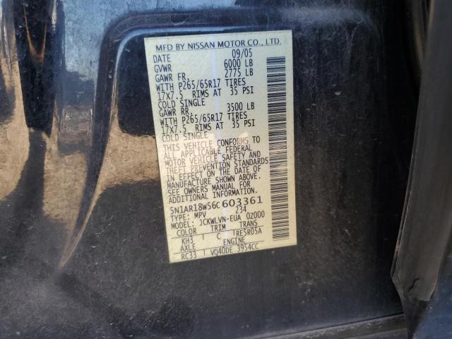 5N1AR18W56C603361 - 2006 NISSAN PATHFINDER LE BLACK photo 13