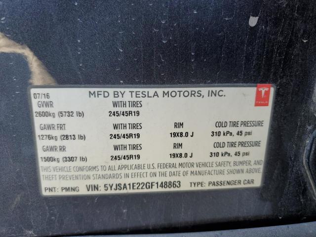 5YJSA1E22GF148863 - 2016 TESLA MODEL S GRAY photo 12