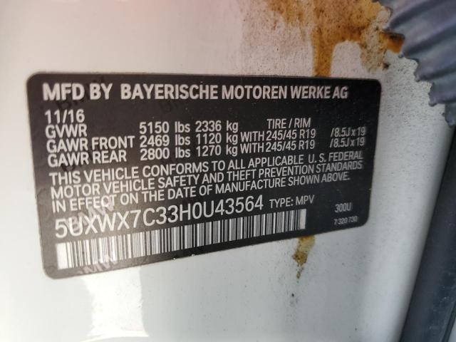 5UXWX7C33H0U43564 - 2017 BMW X3 XDRIVE35I WHITE photo 13