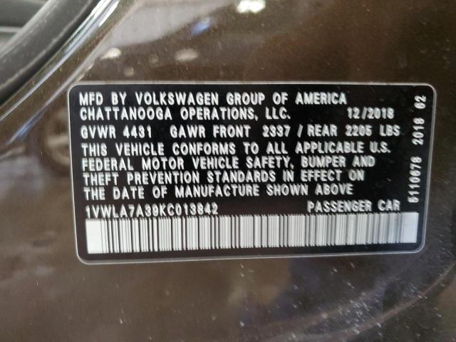 1VWLA7A39KC013842 - 2019 VOLKSWAGEN PASSAT WOLFSBURG 棕色 照片 12