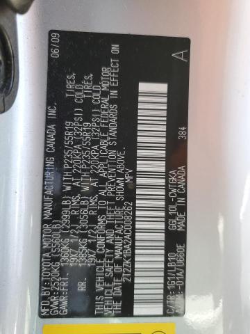 2T2ZK1BA2AC008262 - 2010 LEXUS RX 350 SILVER photo 12