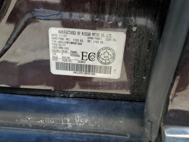 JNKAJ09F18M351348 - 2008 INFINITI EX35 BASE მუქწითელი ფოტო 12