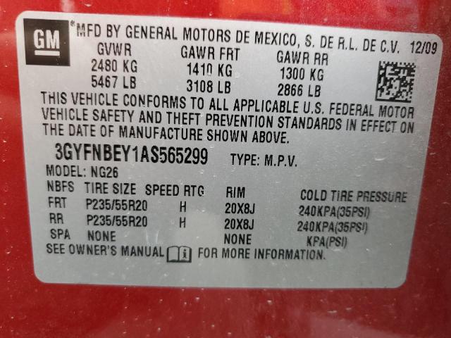 3GYFNBEY1AS565299 - 2010 CADILLAC SRX PERFORMANCE COLLECTION Қызыл фото 13