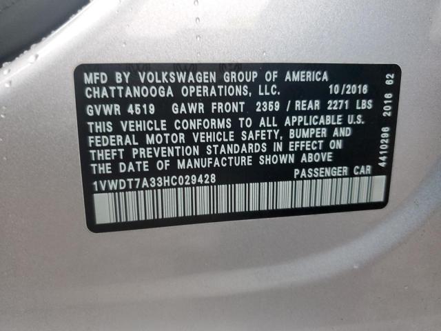 1VWDT7A33HC029428 - 2017 VOLKSWAGEN PASSAT R-LINE Gümüş foto 12