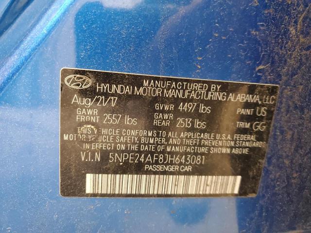 5NPE24AF8JH643081 - 2018 HYUNDAI SONATA SE BLUE photo 12