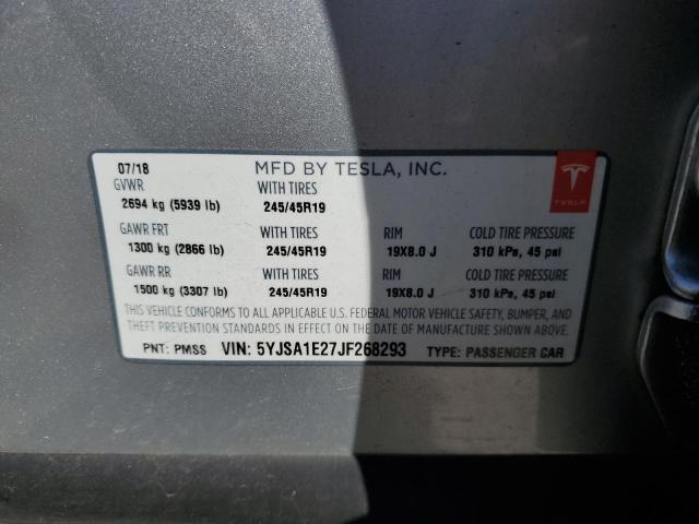 5YJSA1E27JF268293 - 2018 TESLA MODEL S Gümüş foto 12