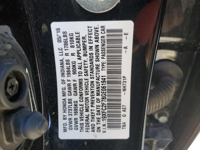 19XFC2F78GE061941 - 2016 HONDA CIVIC EX BLACK photo 12