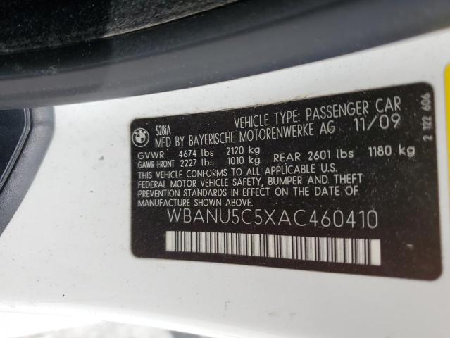 WBANU5C5XAC460410 - 2010 BMW 528 I WHITE photo 12