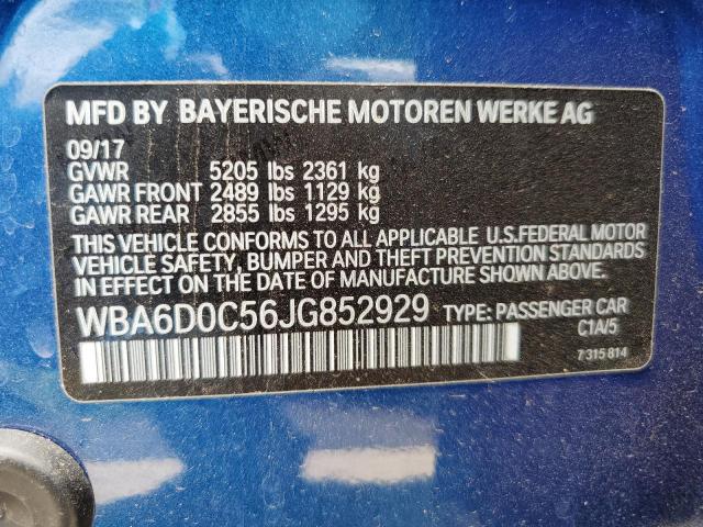 WBA6D0C56JG852929 - 2018 BMW 640 I GRAN COUPE BLUE photo 12