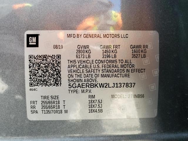 5GAERBKW2LJ137837 - 2020 BUICK ENCLAVE ESSENCE GRAY photo 13