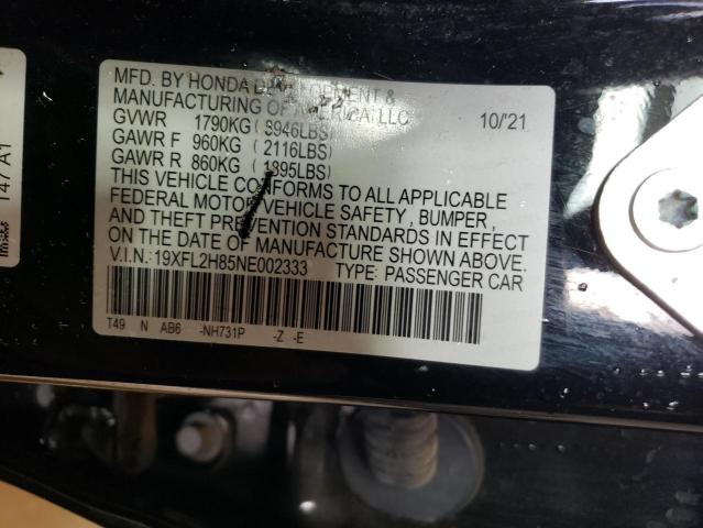 19XFL2H85NE002333 - 2022 HONDA CIVIC SPORT შავი ფოტო 12