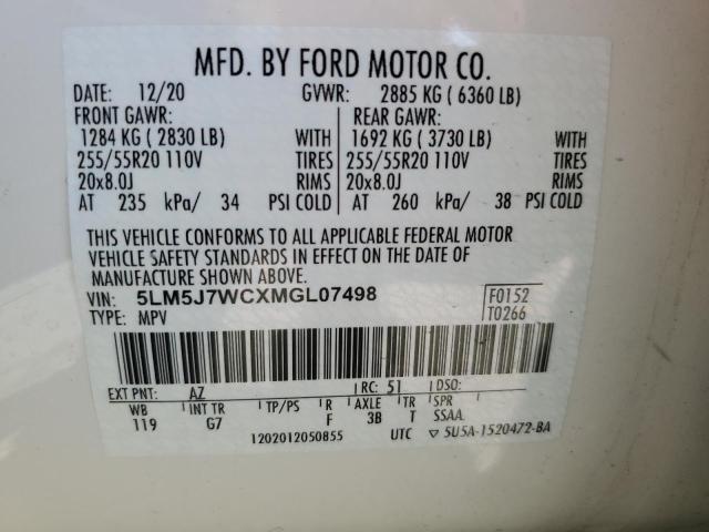 5LM5J7WCXMGL07498 - 2021 LINCOLN AVIATOR RESERVE WHITE photo 14