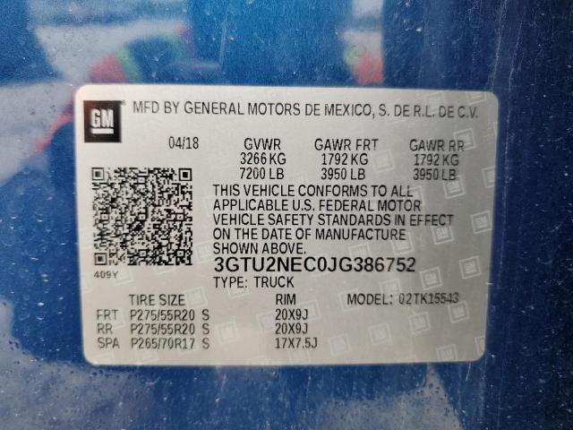 3GTU2NEC0JG386752 - 2018 GMC SIERRA K1500 SLT BLUE photo 12