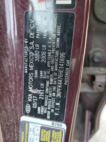 3KPFK4A76HE141696 - 2017 KIA FORTE LX BURGUNDY photo 12