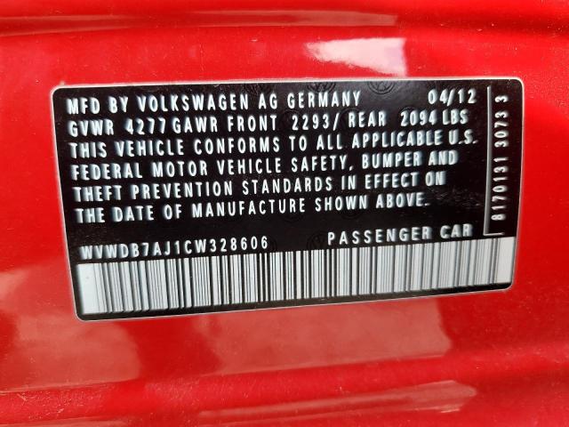 WVWDB7AJ1CW328606 - 2012 VOLKSWAGEN GOLF RED photo 12