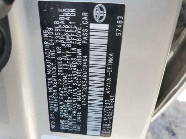4T4BF3EK5AR019464 - 2010 TOYOTA CAMRY BASE SILVER photo 12