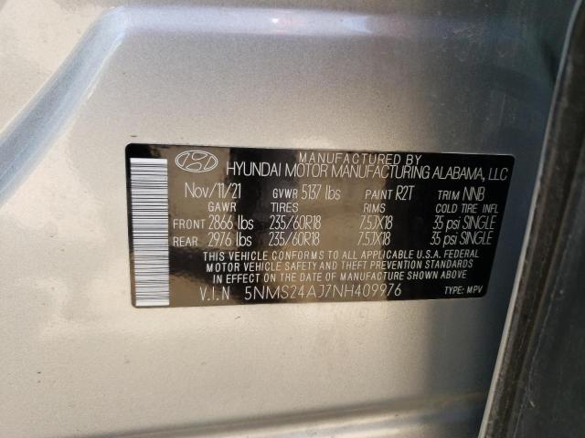 5NMS24AJ7NH409976 - 2022 HYUNDAI SANTA FE SEL SILVER photo 13