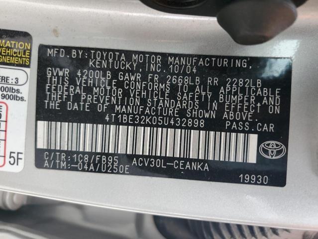 4T1BE32K05U432898 - 2005 TOYOTA CAMRY LE SILVER photo 12