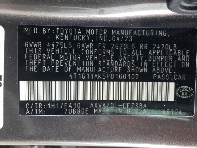 4T1G11AK5PU160102 - 2023 TOYOTA CAMRY SE NIGHT SHADE GRAY photo 12