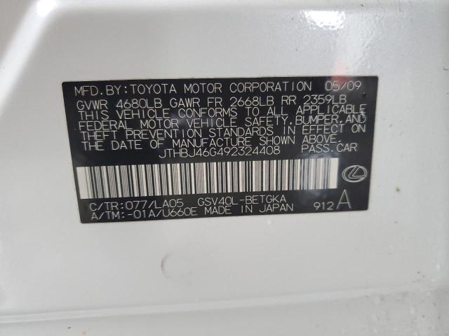 JTHBJ46G492324408 - 2009 LEXUS ES 350 WHITE photo 12