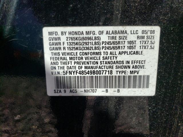 5FNYF48549B007718 - 2009 HONDA PILOT EXL BLACK photo 14