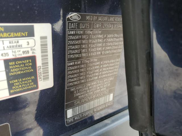 SALWR2VF8FA532763 - 2015 LAND ROVER RANGE ROVE HSE BLUE photo 14