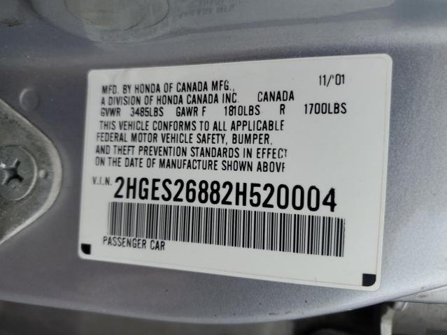 2HGES26882H520004 - 2002 HONDA CIVIC EX SILVER photo 12