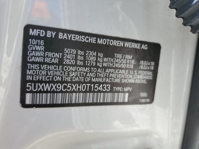 5UXWX9C5XH0T15433 - 2017 BMW X3 XDRIVE28I WHITE photo 12