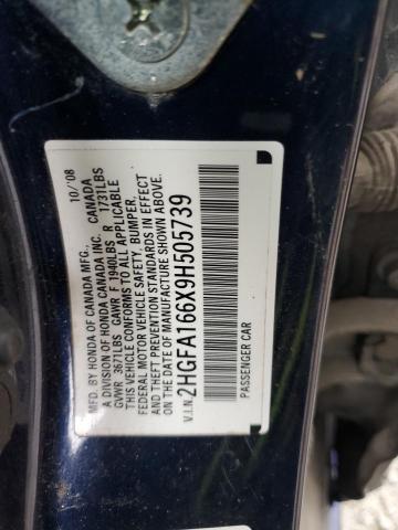 2HGFA166X9H505739 - 2009 HONDA CIVIC LX-S 蓝色 照片 12