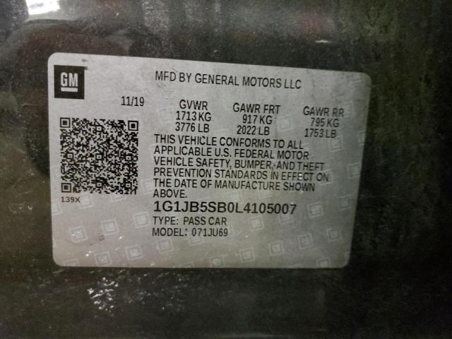 1G1JB5SB0L4105007 - 2020 CHEVROLET SONIC LS 石墨色 照片 12