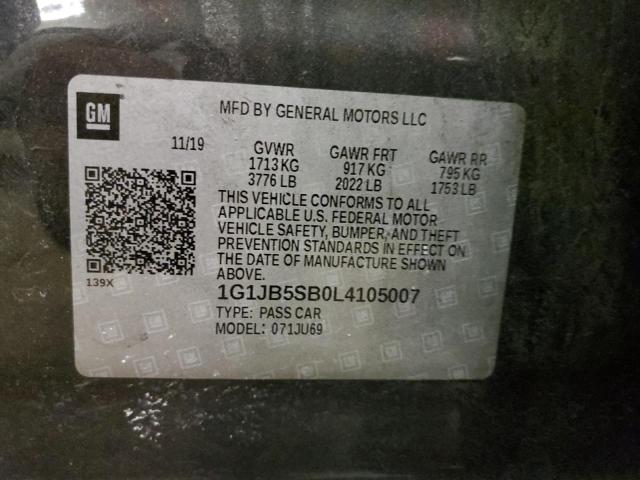 1G1JB5SB0L4105007 - 2020 CHEVROLET SONIC LS CHARCOAL photo 12