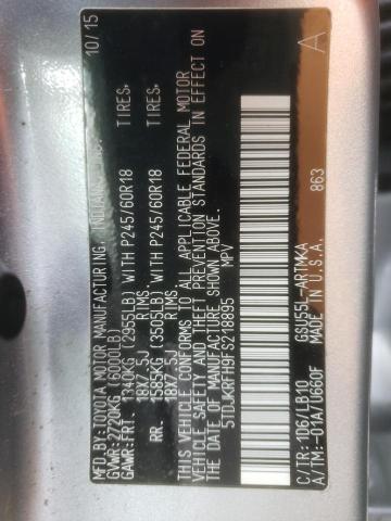 5TDJKRFH9FS218895 - 2015 TOYOTA HIGHLANDER XLE Արծաթագույն լուսանկար 14