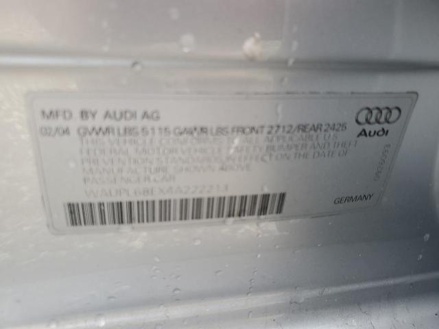 WAUPL68EX4A222213 - 2004 AUDI S4 SILVER photo 12