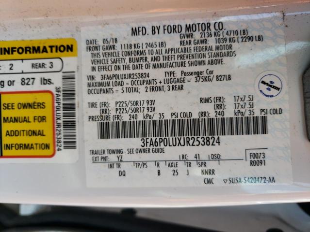 3FA6P0LUXJR253824 - 2018 FORD FUSION SE HYBRID WHITE photo 12