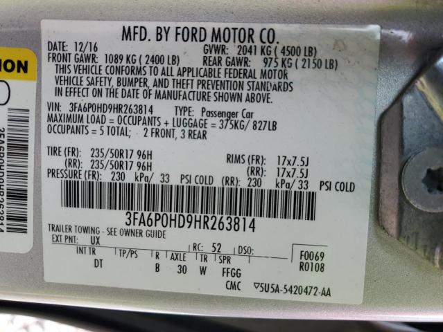 3FA6P0HD9HR263814 - 2017 FORD FUSION SE SILVER photo 12